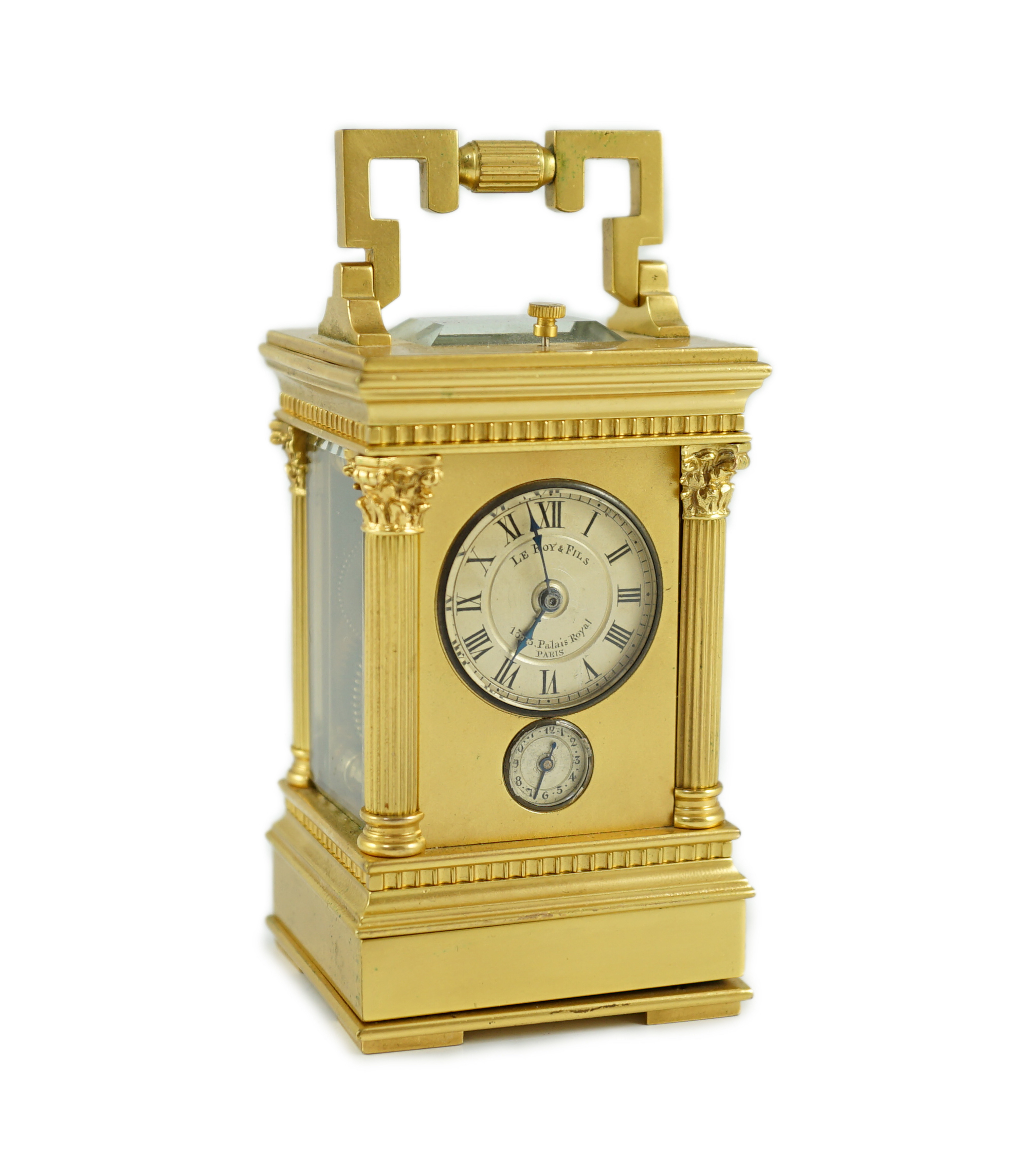 Le Roy & Fils, Palais Royal, Paris. A late 19th century French miniature hour repeating carriage alarm clock